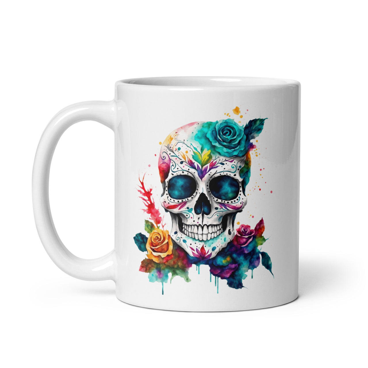 Sugar Skull Day Of The Dead Floral Novelty Gothic Gift Coffee Cup Mug -White