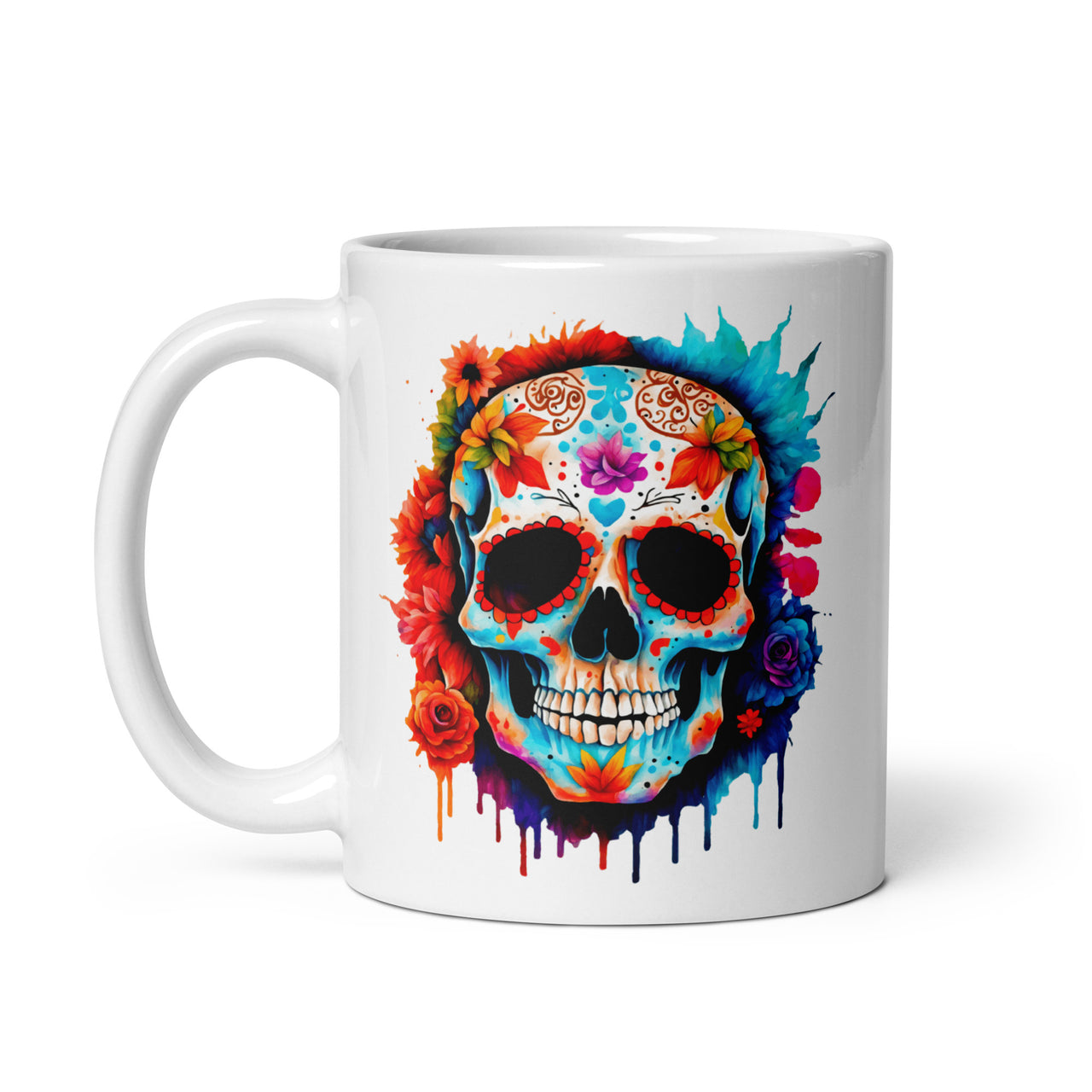 Sugar Skull Mexican Calvera  Day Of The Dead Gift Mug-Coffee Cup-White