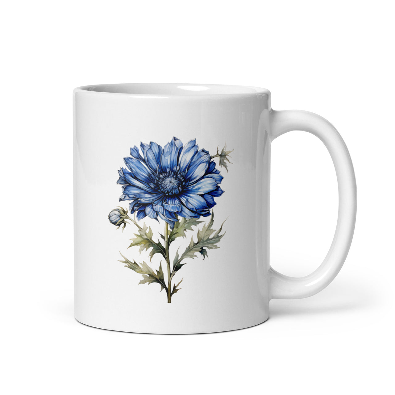 Blue Cornflower Floral White Coffee Mug