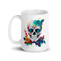Thumbnail for Sugar Skull Day Of The Dead Floral Novelty Gothic Gift Coffee Cup Mug -White