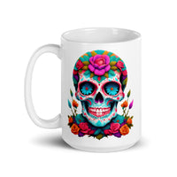 Thumbnail for Sugar Skull Mexican Calvera Day Of The Dead Floral Gift Mug-Coffee Cup-White