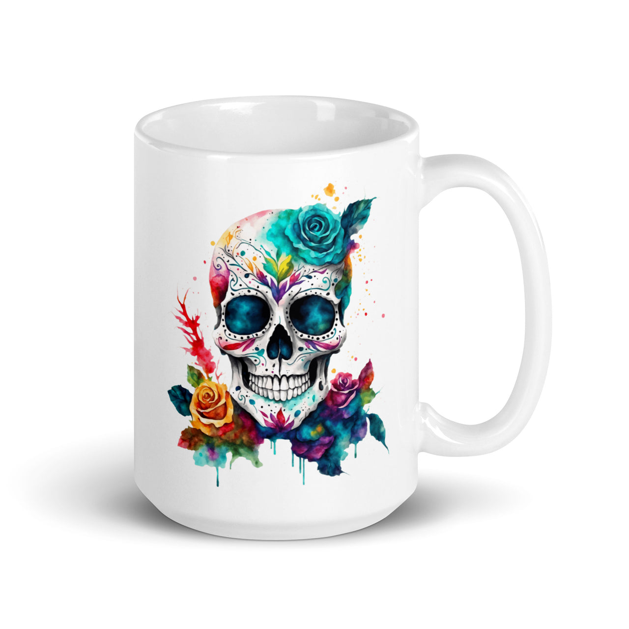 Sugar Skull Day Of The Dead Floral Novelty Gothic Gift Coffee Cup Mug -White