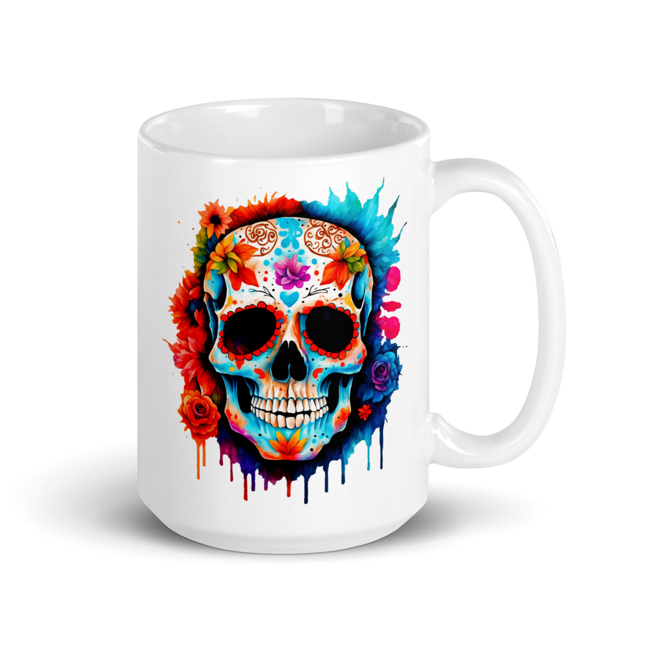 Sugar Skull Mexican Calvera  Day Of The Dead Gift Mug-Coffee Cup-White