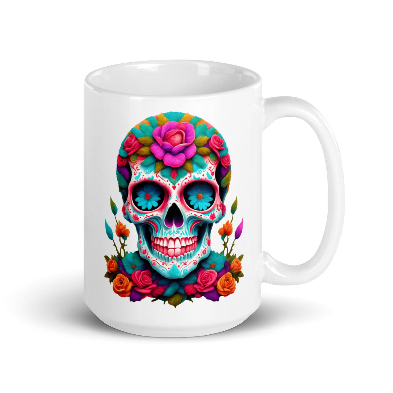 Sugar Skull Mexican Calvera Day Of The Dead Floral Gift Mug-Coffee Cup-White