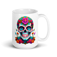 Thumbnail for Sugar Skull Mexican Calvera Day Of The Dead Floral Gift Mug-Coffee Cup-White