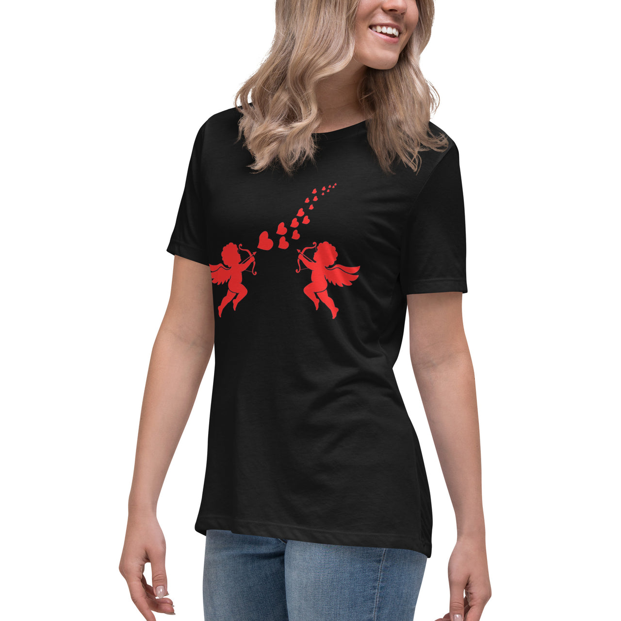 Red Cupid Angel Valentine's Day Hearts Womens T-Shirt