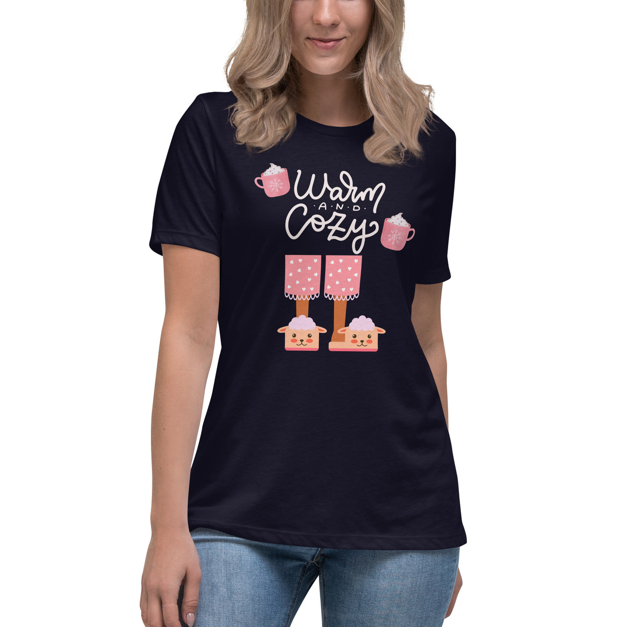 Warm And Cozy Fuzzy Slippers And Hot Chocolate Winter Holiday Tshirt