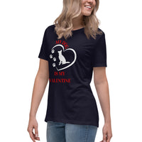 Thumbnail for My Dog Is My Valentine Pet Lover Pet Valentine Paw Print Heart Shirt In Black