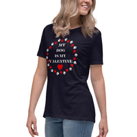 Thumbnail for My Dog Is My Valentine Pet Lover Paw Print Heart Women's Relaxed T-Shirt In Black