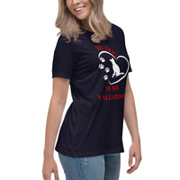 Thumbnail for My Dog Is My Valentine Pet Lover Pet Valentine Paw Print Heart Shirt In Black